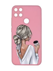Матовий рожевий чохол на Xiaomi Redmi 10C Дівчина з латте (принт 227)