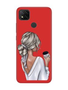 Матовий червоний чохол на Xiaomi Redmi 9C / 10A Дівчина з латте (принт 227)
