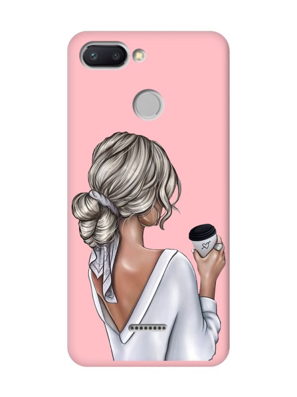 Матовий рожевий чохол на Xiaomi Redmi 6 Дівчина з латте (принт 227)