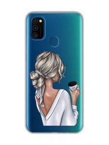 Прозорий чохол на Samsung Galaxy M30s/М21  :: Дівчина з латте (принт 227)