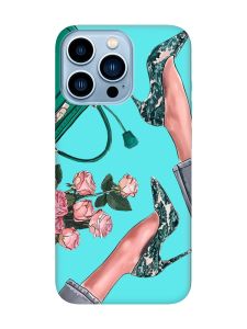 Матовий бірюзовий чохол на Apple iPhone 13 Pro Max :: Туфельки і квіти (принт 225)