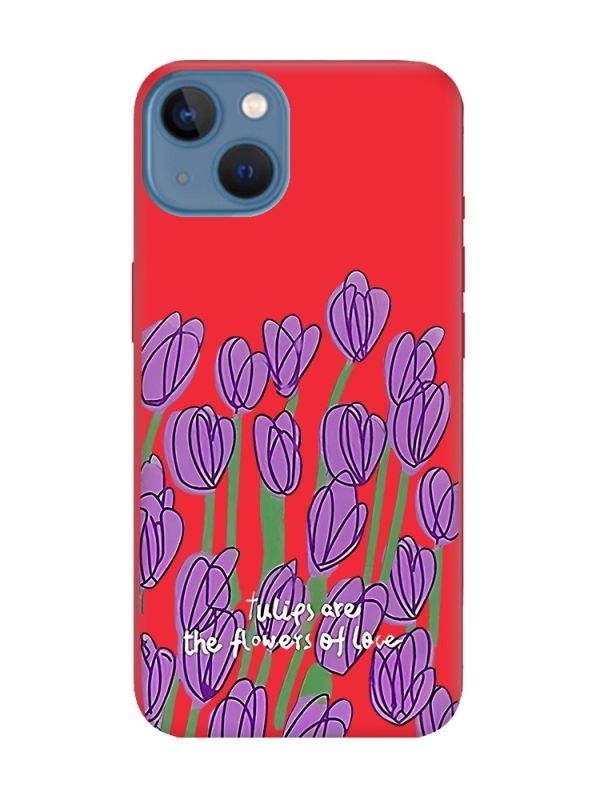 Матовий червоний чохол на Apple iPhone 13 Тюльпани (принт 265)