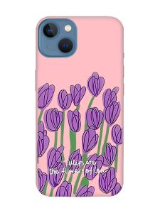 Матовий рожевий чохол на Apple iPhone 13 Тюльпани (принт 265)