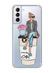 Чохол з потовщеними кутами на Samsung Galaxy S21 Plus :: Дівчина на каві (принт 228)