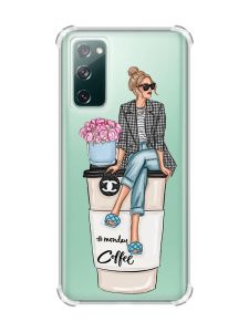 Прозорий чохол з потовщеними кутками на Galaxy S20 FE :: Дівчина на каві (принт 228)