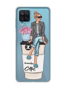Прозорий чохол на Samsung A12 4G :: Дівчина на каві (принт 228)