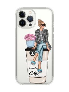Чохол із потовщеними кутами на iPhone 14 Pro Max :: Дівчина на каві (принт 228)