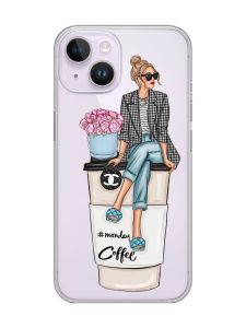 Прозорий чохол із захистом камери на iPhone 14 :: Дівчина на каві (принт 228)