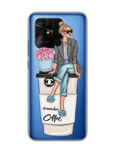 Прозорий чохол на Xiaomi Redmi 10C :: Дівчина на каві (принт 228)
