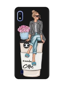 Матовий чорний чохол на Samsung Galaxy A10 (2019) A105 Дівчина на каві (принт 228)