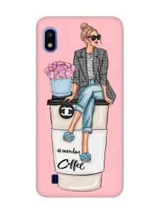 Матовий рожевий чохол на Samsung Galaxy A10 (2019) A105 Дівчина на каві (принт 228)