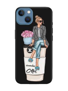 Матовий чорний чохол на Apple iPhone 13 Дівчина на каві (принт 228)