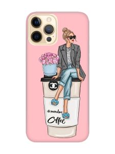 Матовий рожевий чохол на Apple iPhone 12 Pro Max Дівчина на каві (принт 228)