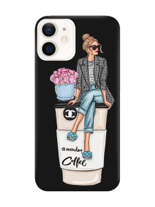 Матовий чорний чохол на Apple iPhone 12 / 12 Pro (6.1) Дівчина на каві (принт 228)