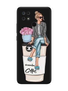 Матовий чорний чохол на Xiaomi Redmi 10C Дівчина на каві (принт 228)