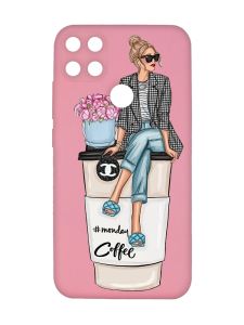 Матовий рожевий чохол на Xiaomi Redmi 10C Дівчина на каві (принт 228)
