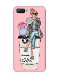 Матовий рожевий чохол на Xiaomi Redmi 6 Дівчина на каві (принт 228)