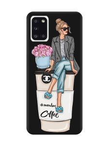 Матовий чорний чохол на Samsung Galaxy A31 Дівчина на каві (принт 228)