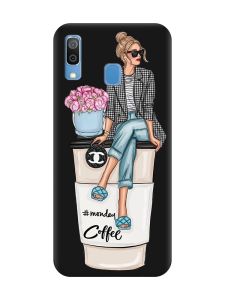 Матовий чорний чохол на Samsung Galaxy A30 (2019) / A20 (2019) Дівчина на каві (принт 228)