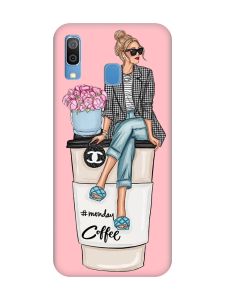 Матовий рожевий чохол на Samsung Galaxy A30 (2019) / A20 (2019) Дівчина на каві (принт 228)