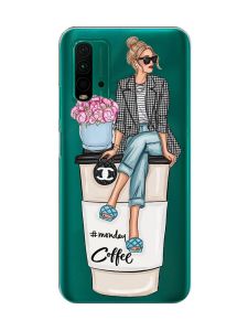 Прозорий чохол на Xiaomi Redmi 9T  :: Дівчина на каві (принт 228)