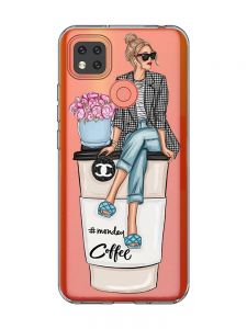 Прозорий чохол для Xiaomi Redmi 9C :: Дівчина на каві (принт 228)