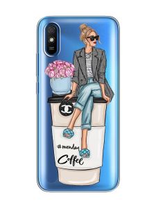 Прозорий чохол на Xiaomi Redmi 9A  :: Дівчина на каві (принт 228)