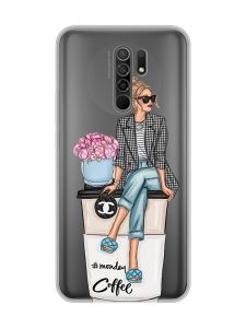 Прозорий чохол на Xiaomi Redmi 9 :: Дівчина на каві (принт 228)