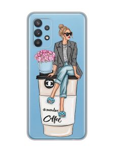 Прозорий чохол на Samsung Galaxy A32 :: Дівчина на каві (принт 228)