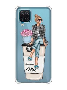 Чохол з потовщеними кутами на Samsung A12 4G :: Дівчина на каві (принт 228)