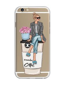 Прозорий чохол на iPhone 6/6s :: Дівчина на каві (принт 228)