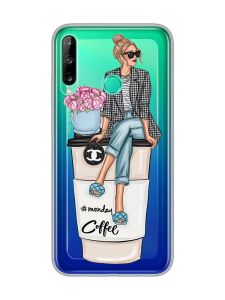 Прозорий чохол для Huawei Р40 lite E / Y7p :: Дівчина на каві (принт 228)