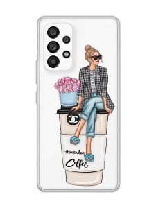 Прозорий чохол на Samsung Galaxy A53 :: Дівчина на каві (принт 228)