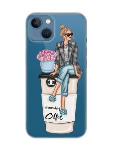 Прозорий чохол на Apple iPhone 13 :: Дівчина на каві (принт 228)