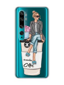 Прозорий чохол на Xiaomi Mi Note 10/Note 10 Pro :: Дівчина на каві (принт 228)