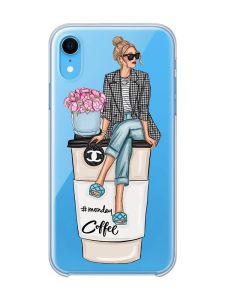 Прозорий чохол на iPhone XR :: Дівчина на каві (принт 228)