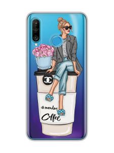 Прозорий чохол на Huawei P30 Lite :: Дівчина на каві (принт 228)