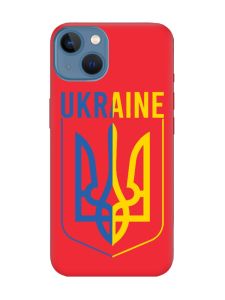 Матовий червоний чохол на Apple iPhone 13 Тризуб (принт 254)