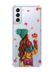 Чохол з потовщеними кутами на Samsung Galaxy S21 (G991) :: Дівчина з листям (принт 221)