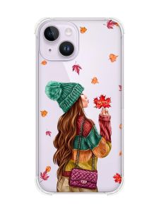 Чохол із потовщеними кутами на iPhone 14 :: Дівчина з листям (принт 221)