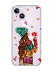 Прозорий чохол із захистом камери на iPhone 14 :: Дівчина з листям (принт 221)