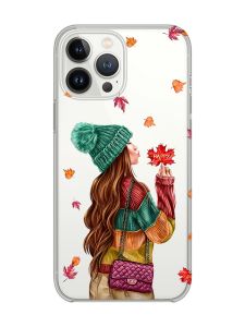Прозорий чохол із захистом камери на iPhone 14 Pro :: Дівчина з листям (принт 221)
