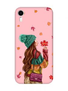 Матовий рожевий чохол на Apple iPhone XR :: Дівчина з листям (принт 221)