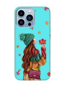 Матовий бірюзовий чохол на Apple iPhone 13 Pro Max :: Дівчина з листям (принт 221)