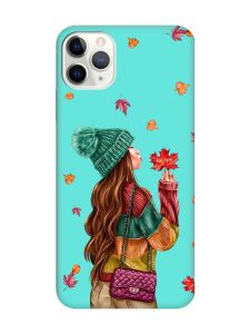 Матовий бірюзовий чохол на iPhone 11 Pro Max (6.5) :: Дівчина з листям (принт 221)