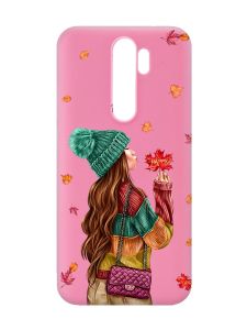 Матовий рожевий чохол на Xiaomi Redmi Note 8 Pro :: Дівчина з листям (принт 221)