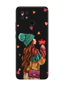 Матовий чорний чохол на Xiaomi Redmi 10C :: Дівчина з листям (принт 221)