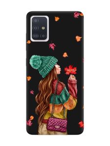 Матовий чорний чохол на Samsung Galaxy A71 / A715 :: Дівчина з листям (принт 221)