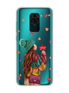 Прозорий чохол на Xiaomi Redmi Note 9 :: Дівчина з листям (принт 221)