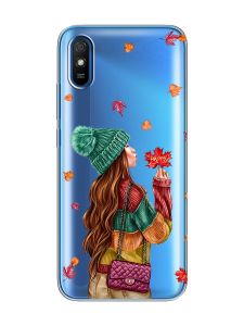 Прозорий чохол на Xiaomi Redmi 9A  :: Дівчина з листям (принт 221)